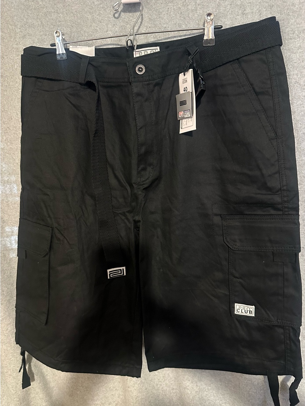 Club-Embroidered Black Cargo Shorts with Utility Belt